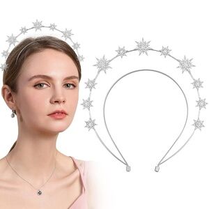 Silver Star Halo Crown Crystal Goddess Headband Rhinestone Halo Wedding Tiara Gl